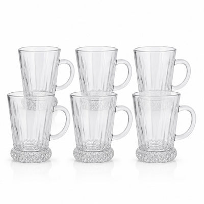 Cană din Sticlă 6/set, Model Bază Cristal Embosată, 10.5x7x6cm, Transparentă Engros