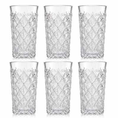 Pahar din Sticlă 6/set, Model Cristal 12.5cm, Embosat Tip Diamant, Transparent Engros