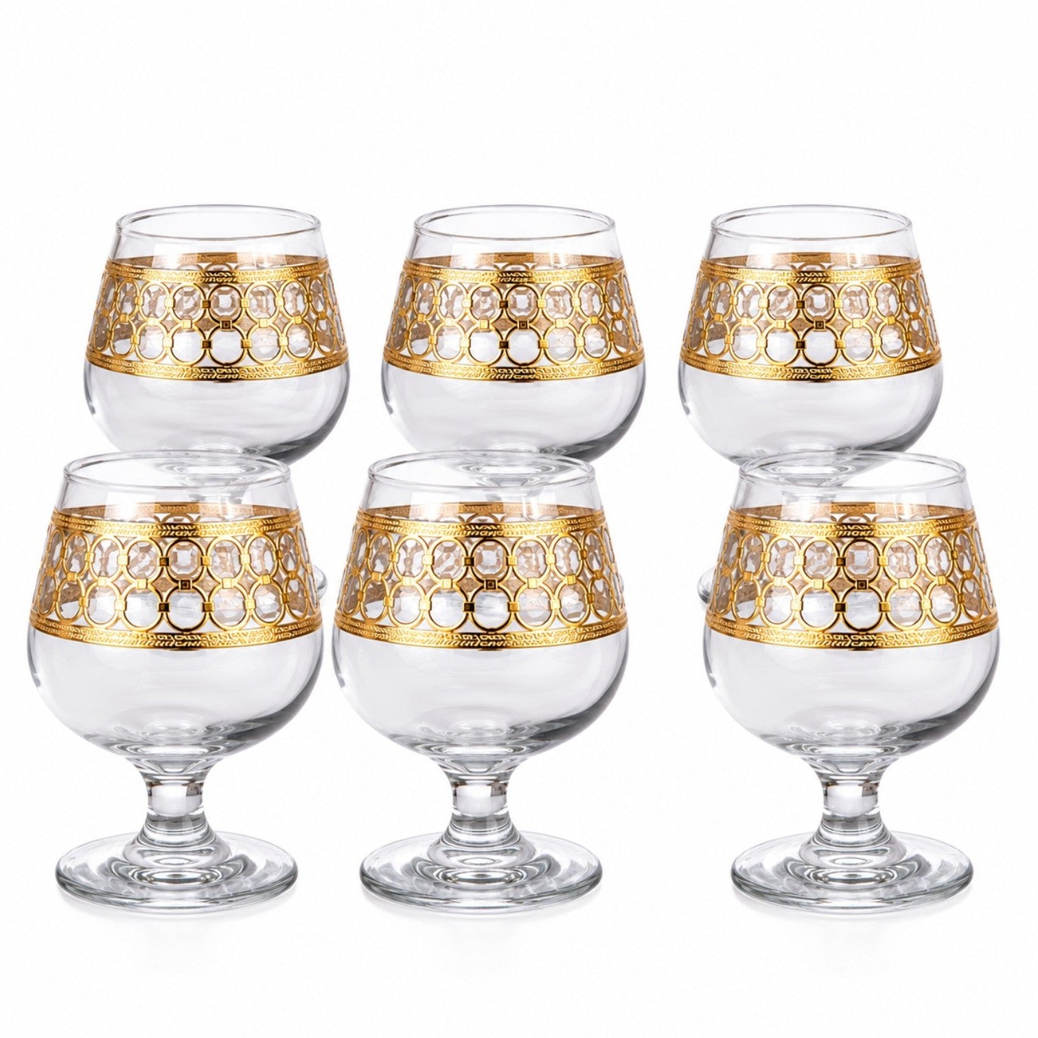 Pahar cu Picior 6/set, din Sticlă 13cm, Model cu Decor Auriu, Transparent Engros