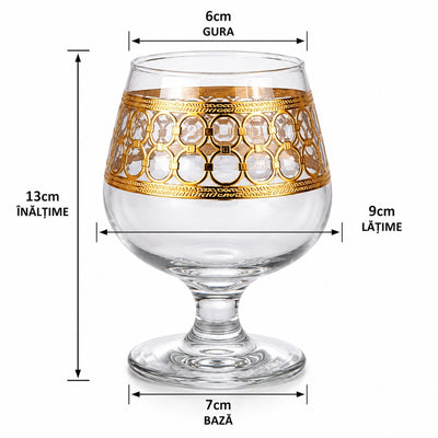 Pahar cu Picior 6/set, din Sticlă 13cm, Model cu Decor Auriu, Transparent Engros