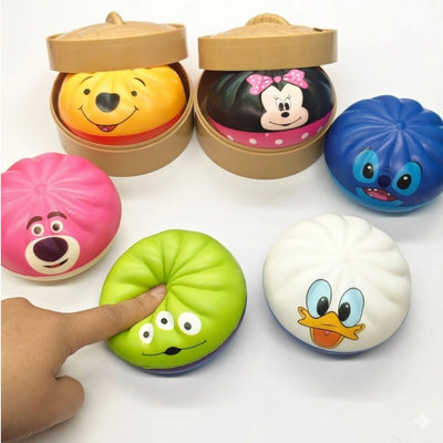 Jucărie Squishy Dumpling 12/set, în Cutie Plastic, 9cm, Antistres, Model Personaje Desenate Engros