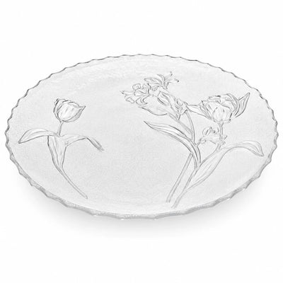 Platou din Sticla 30cm, Model Floral, Rotund Engros