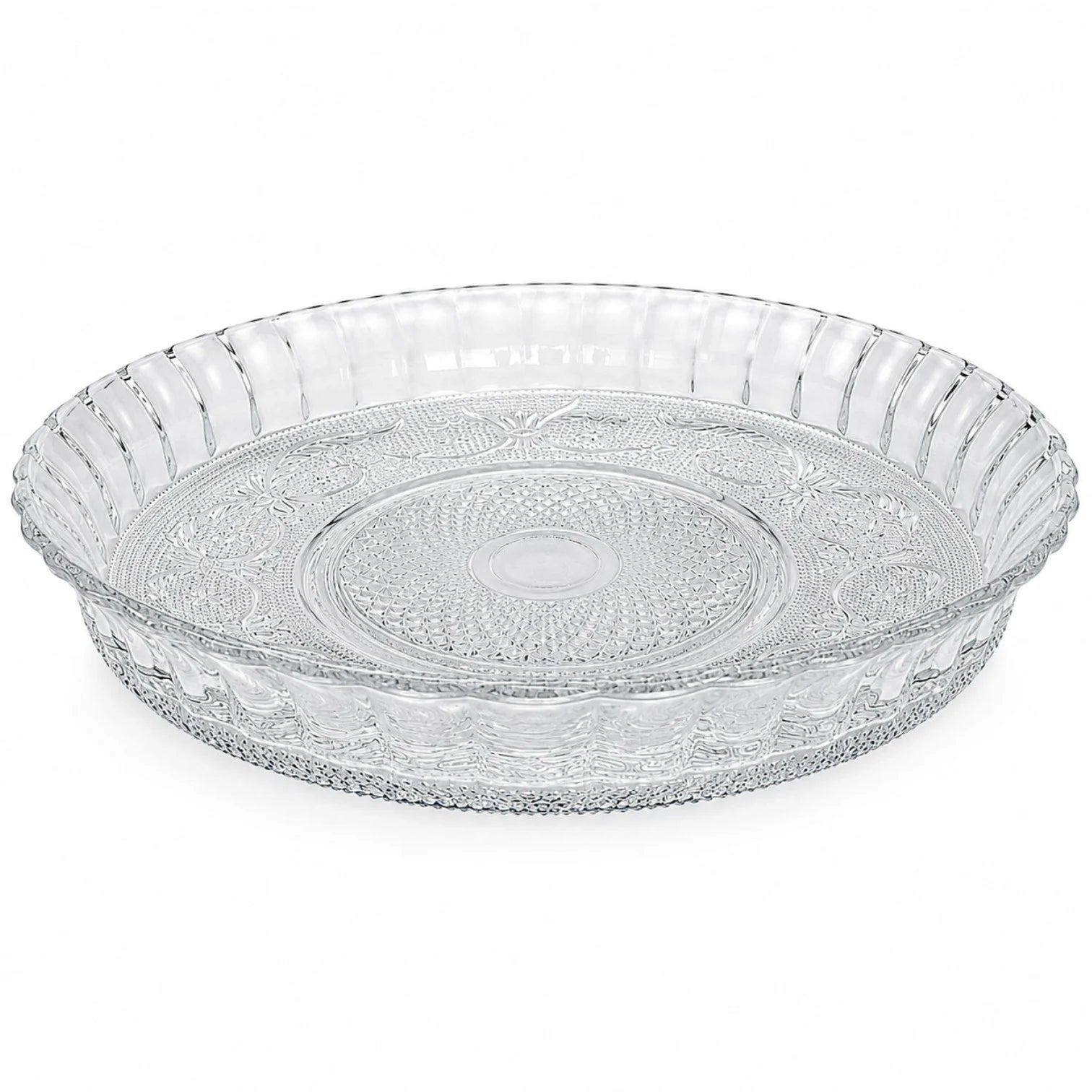 Platou din Sticlă 30x6cm, Model Cristal Floral, Transparent Engros