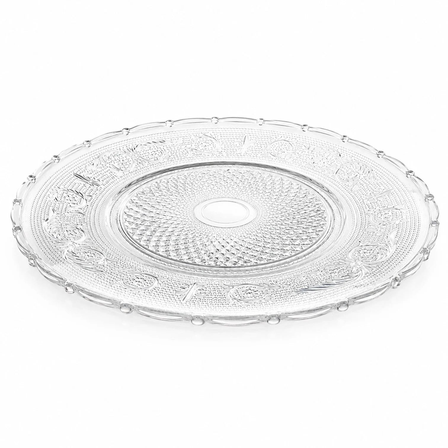 Platou din Sticla 32.5cm, Model Cristal Floral, Transparent Engros
