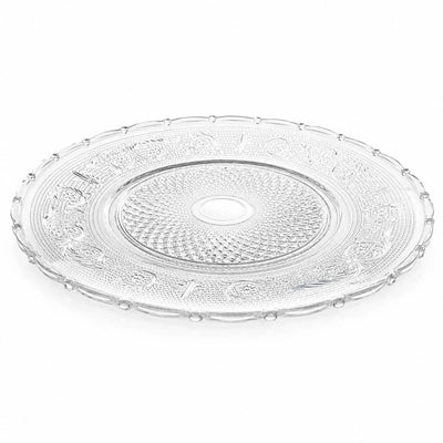 Platou din Sticla 32.5cm, Model Cristal Floral, Transparent Engros