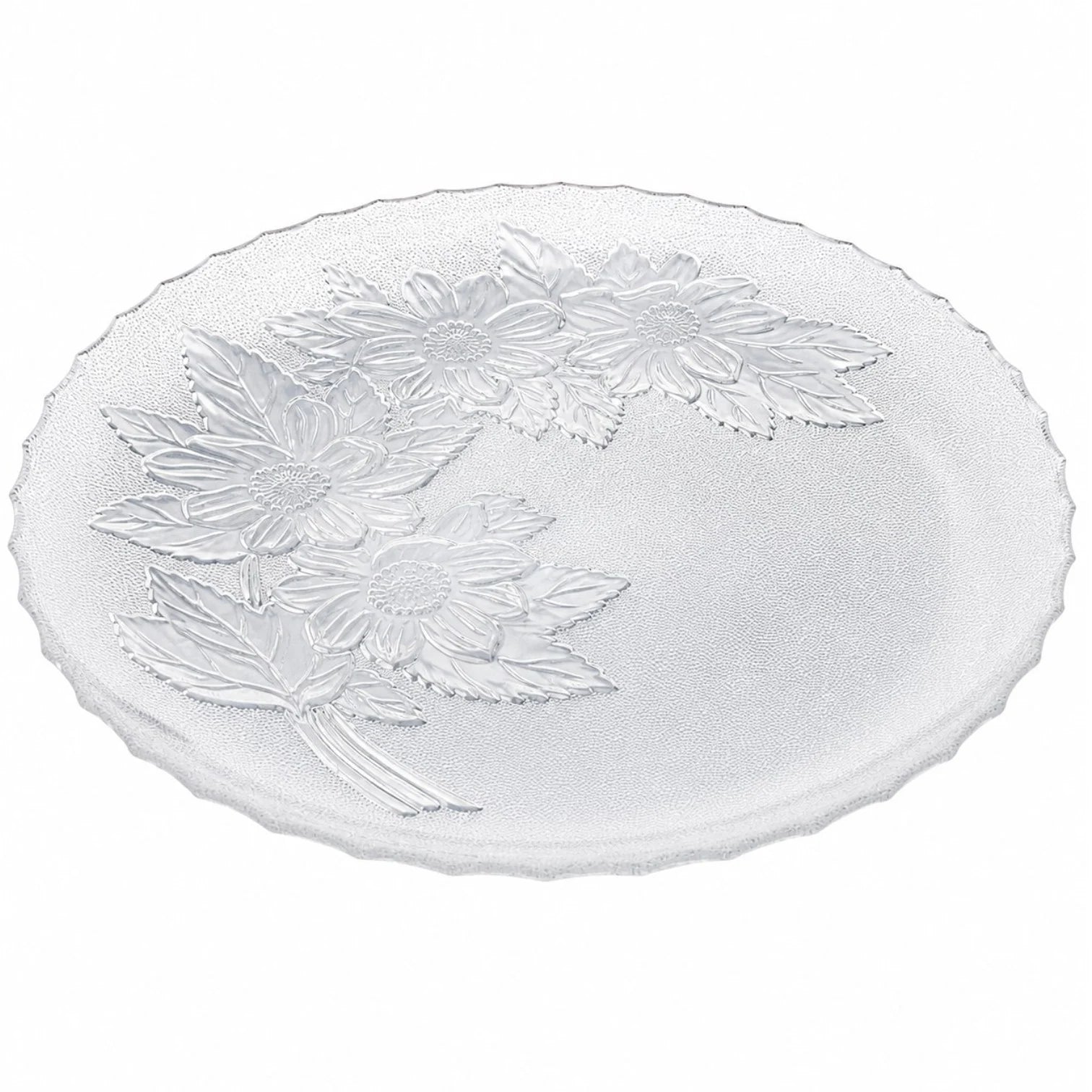 Platou din Sticla 30cm, Model Cristal Floral, Transparent Engros