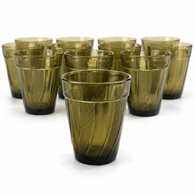 Pahar din Sticlă 12/set, Model Vintage Olive, 8.5cm Transparent Fumurie Engros