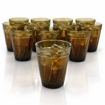 Pahar din Sticlă 12/set, Model Vintage Olive, 8.5cm Transparent Fumurie Engros
