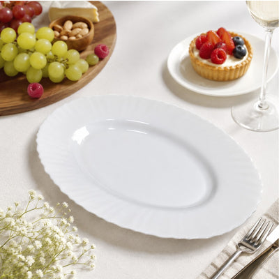 Platou Oval 2/set, din Opal 36cm, Model cu Margine Ondulată Engros