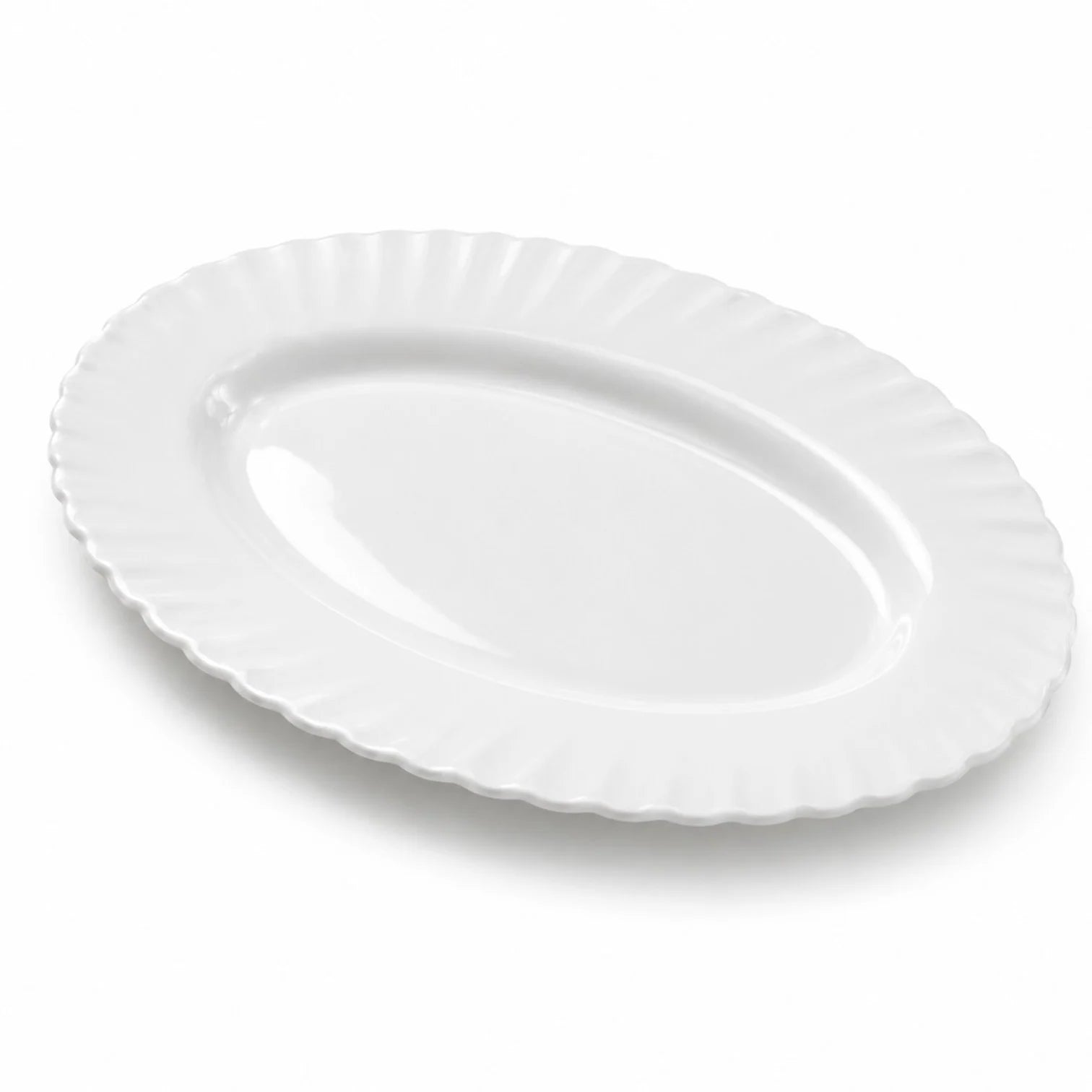 Platou Oval 2/set, din Opal 36cm, Model cu Margine Ondulată Engros