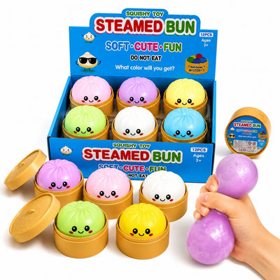 Jucarie Squishy Dumpling 12/set, în Cutie Plastic 10cm, Antistres, Slow Rising, Elastică și Moale, Diferite Culori Engros