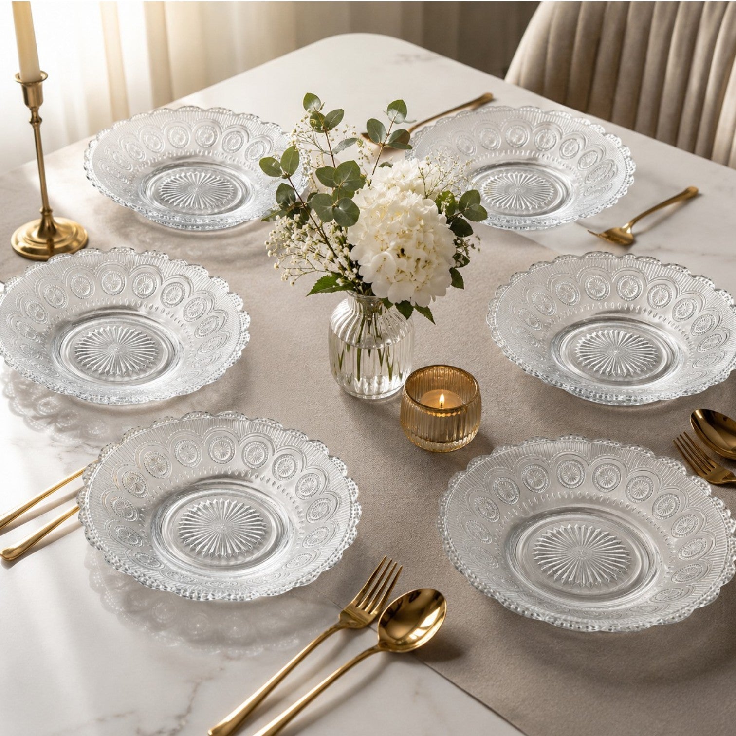 Farfurie Adâncă 15x3cm din Sticlă, 6/set, Model Cristal Decorativ Engros