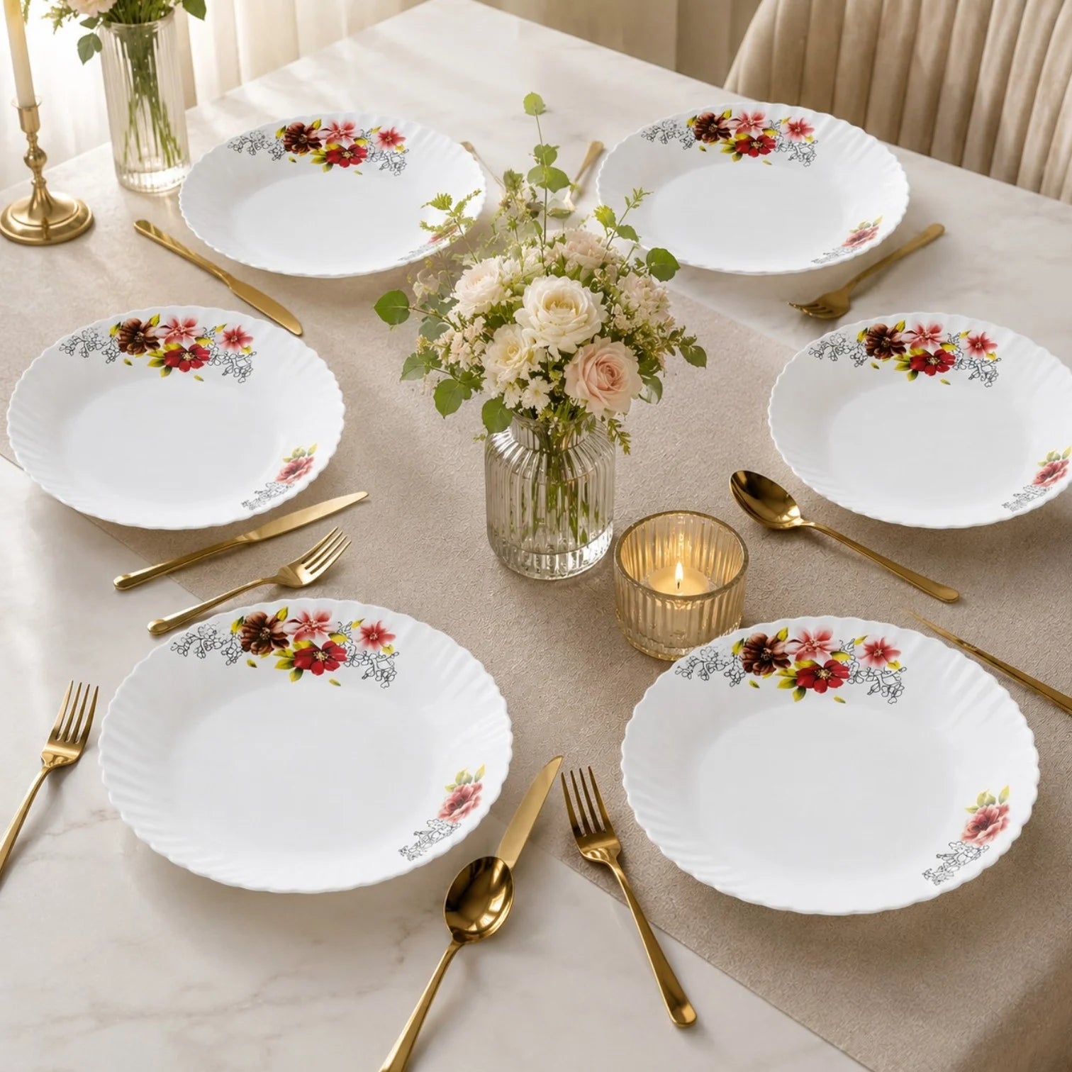 Farfurie Adânca 6/set, din Opal 29cm, Model Floral Engros