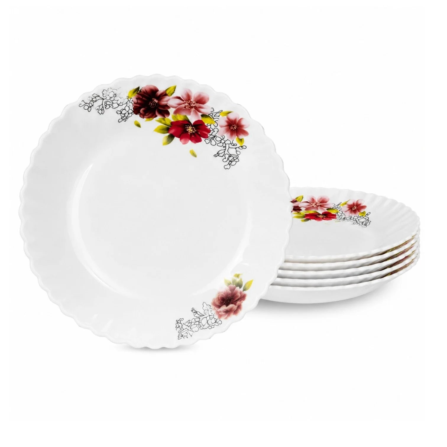 Farfurie Adânca 6/set, din Opal 24cm, Model Floral Engros