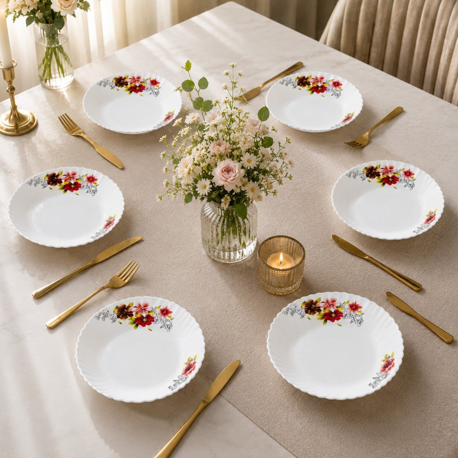 Farfurie Adânca 6/set, din Opal 24cm, Model Floral Engros