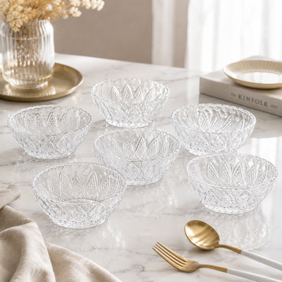 Bol din Sticlă 6/set, Model Cristal, 12.5x5.5cm, Transparent Engros