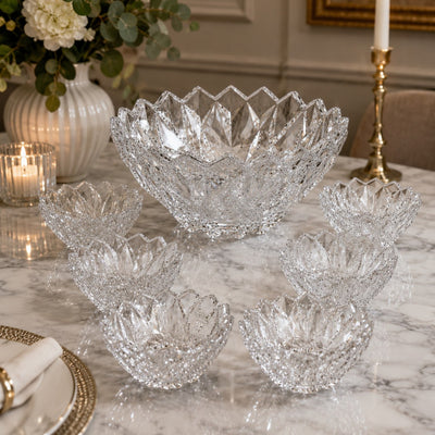 Bol din Sticlă 7/set, Model Cristal, cu 6 Boluri Mici și Bol Mare 23.5x11.5cm, Transparent Engros