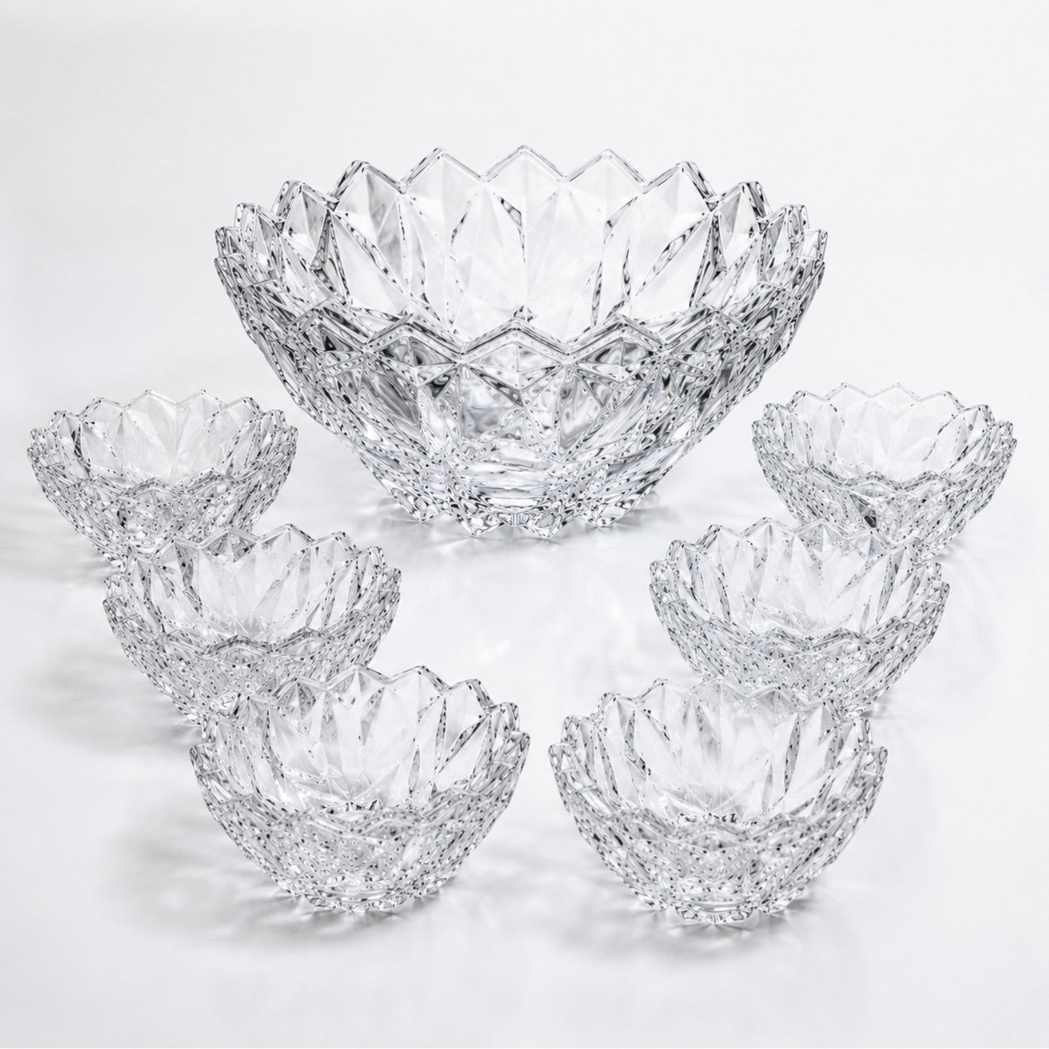 Bol din Sticlă 7/set, Model Cristal, cu 6 Boluri Mici și Bol Mare 23.5x11.5cm, Transparent Engros