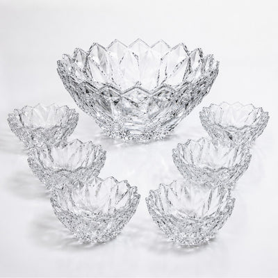 Bol din Sticlă 7/set, Model Cristal, cu 6 Boluri Mici și Bol Mare 23.5x11.5cm, Transparent Engros