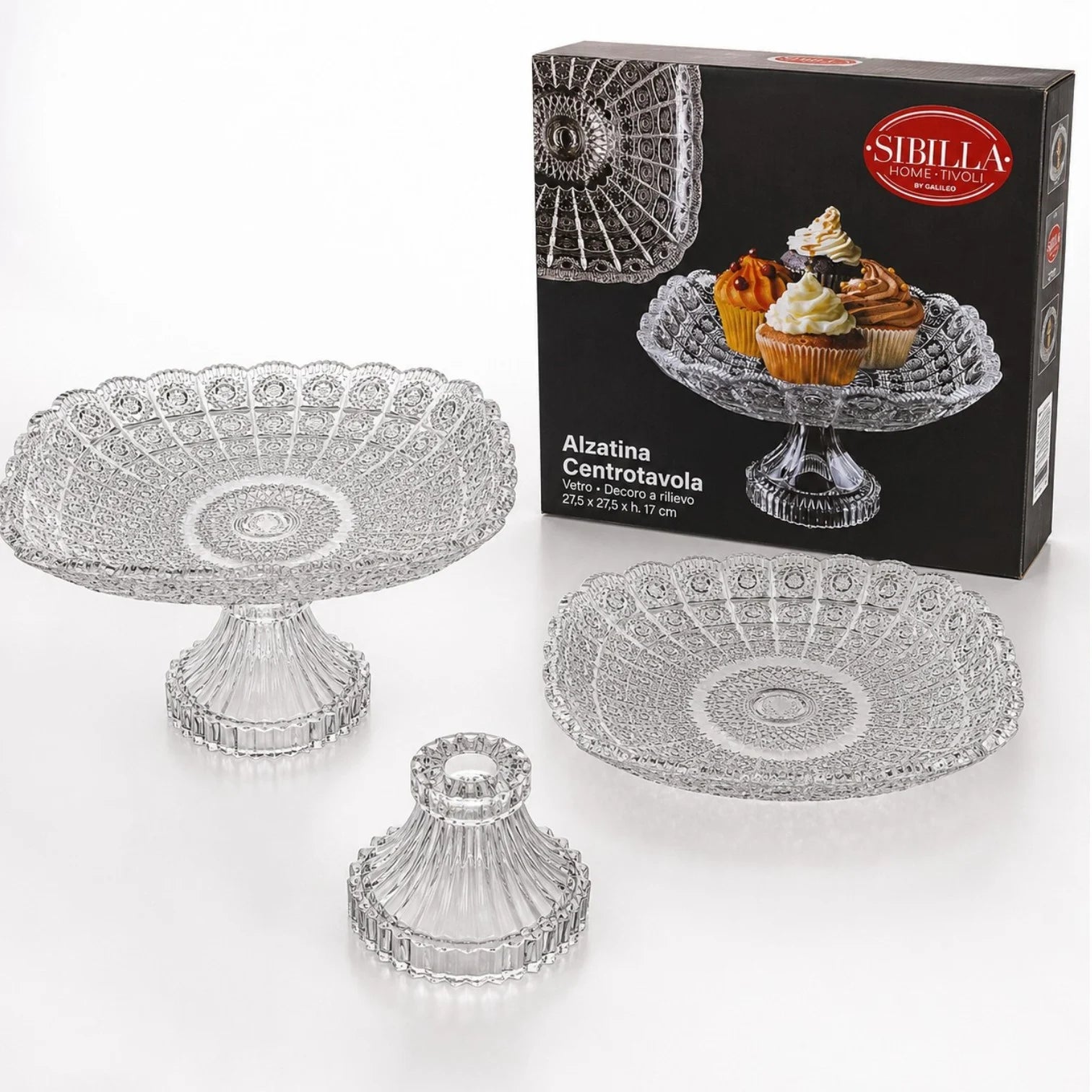Fructiera din Sticlă 2 în 1, cu Picior și Bol Detașabil, 27.5x17cm Model Cristal Engros