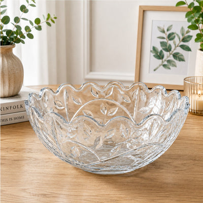 Bol din Sticlă 23x10cm, Model Cristal Floral, cu Margini Ondulate Engros
