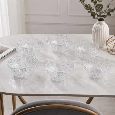 Bol din Sticlă 6/set, 12.5x5cm, Model Cristal Floral Engros