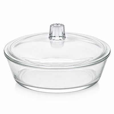 Vas Rotund din Sticla cu Capac, 23x6cm Transparent pentru Servire Engros