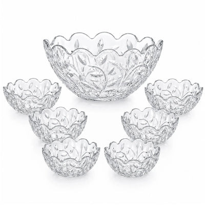 Bol din Sticlă 7/set, Model Cristal Floral, cu 6 Boluri Mici și Bol Mare 23x10cm, Transparent Engros
