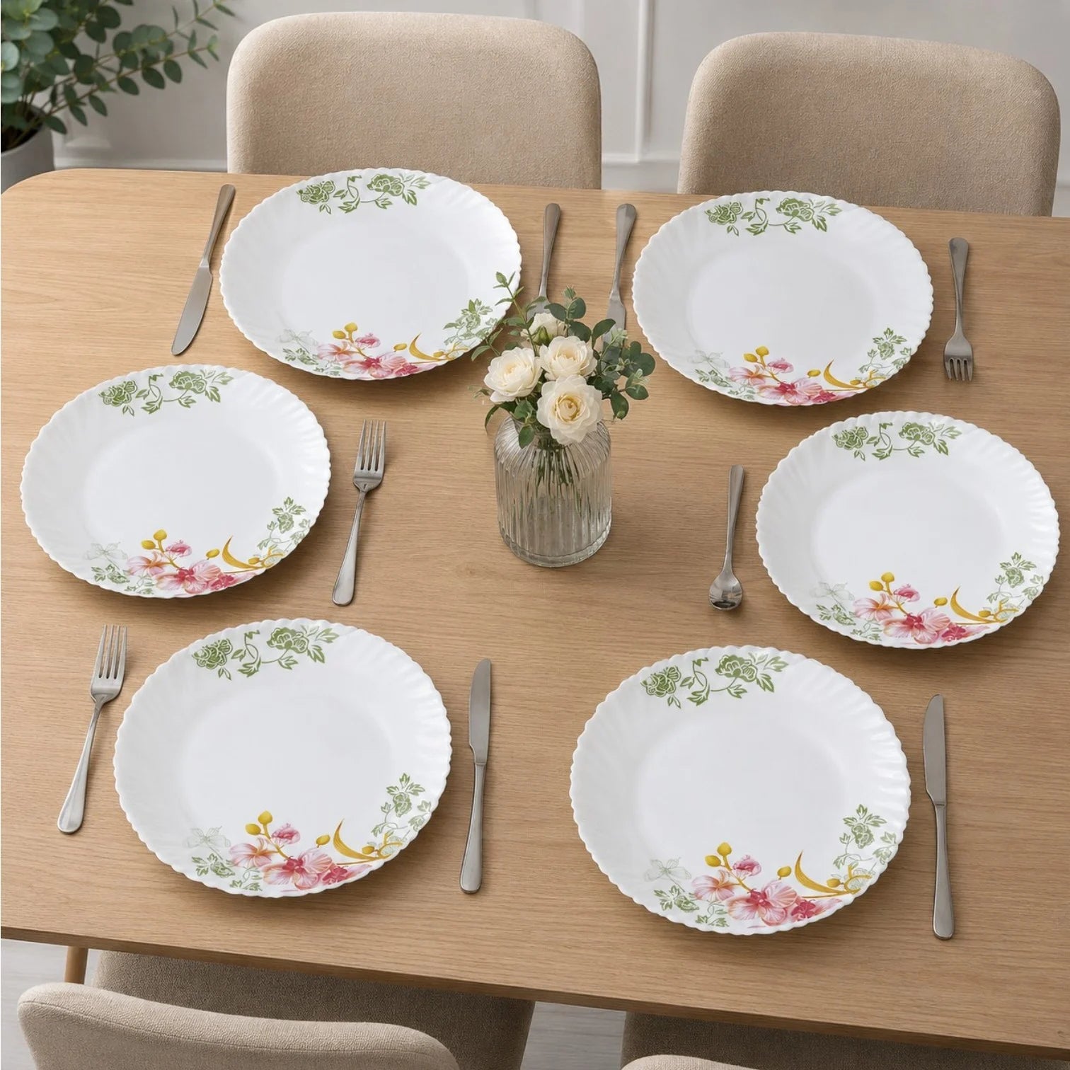 Farfurie din Opal 6/set, Model Floral 24cm Engros
