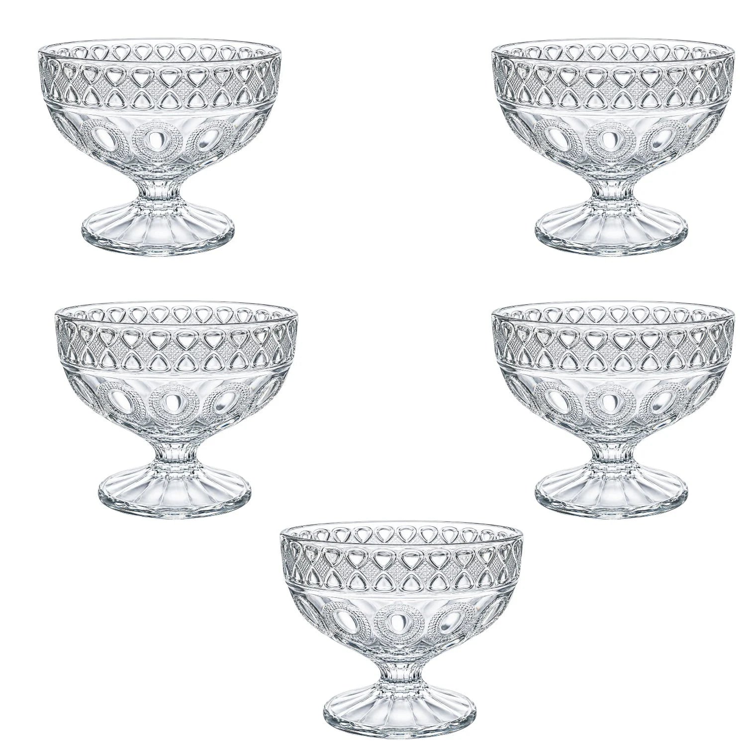 Cupă pentru Înghețată 6/set, din Sticlă 8.5x10.5cm, cu Picior, Model Cristal Floral Transparent Engros