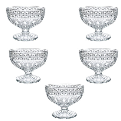 Cupă pentru Înghețată 6/set, din Sticlă 8.5x10.5cm, cu Picior, Model Cristal Floral Transparent Engros