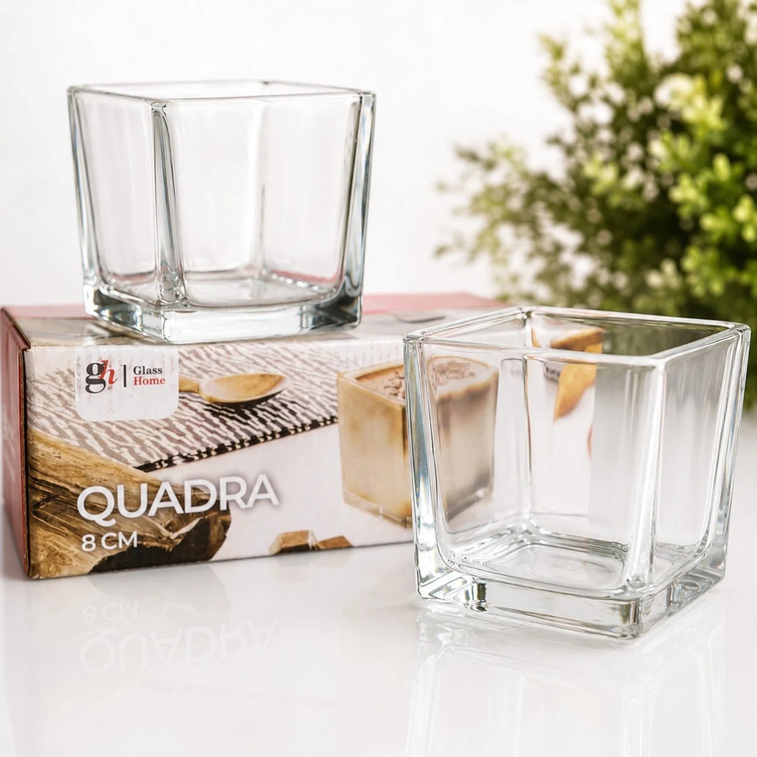 Pahar din Sticlă 6/set, Model Cub Pătrat 8x8cm, Bol Transparent Engros