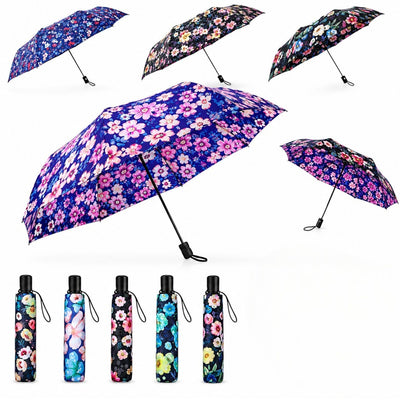 Umbrela Pliabila Florală 52x95cm, cu Buton Automat, Diferite Modele Engros