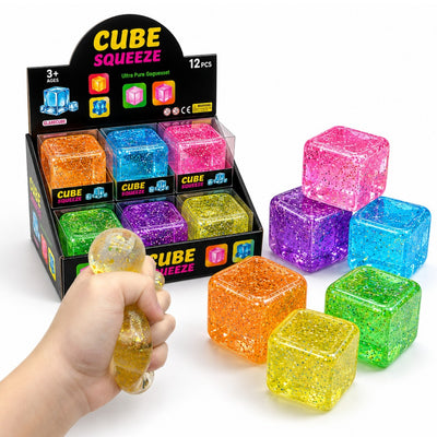 Cub Antistres, Glitter Ice Cube 4x4cm, Jucărie Senzorială Squishy din Gel Elastic, cu Textură Crystal Stretch & Squeeze Engros