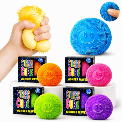 Minge Antistres Smiley Face 6.5cm, Jucărie Senzorială Squishy cu Țepi Moi și Spumă Albă Slow Rising, Stretch & Squeeze, Diferite Culori Engros