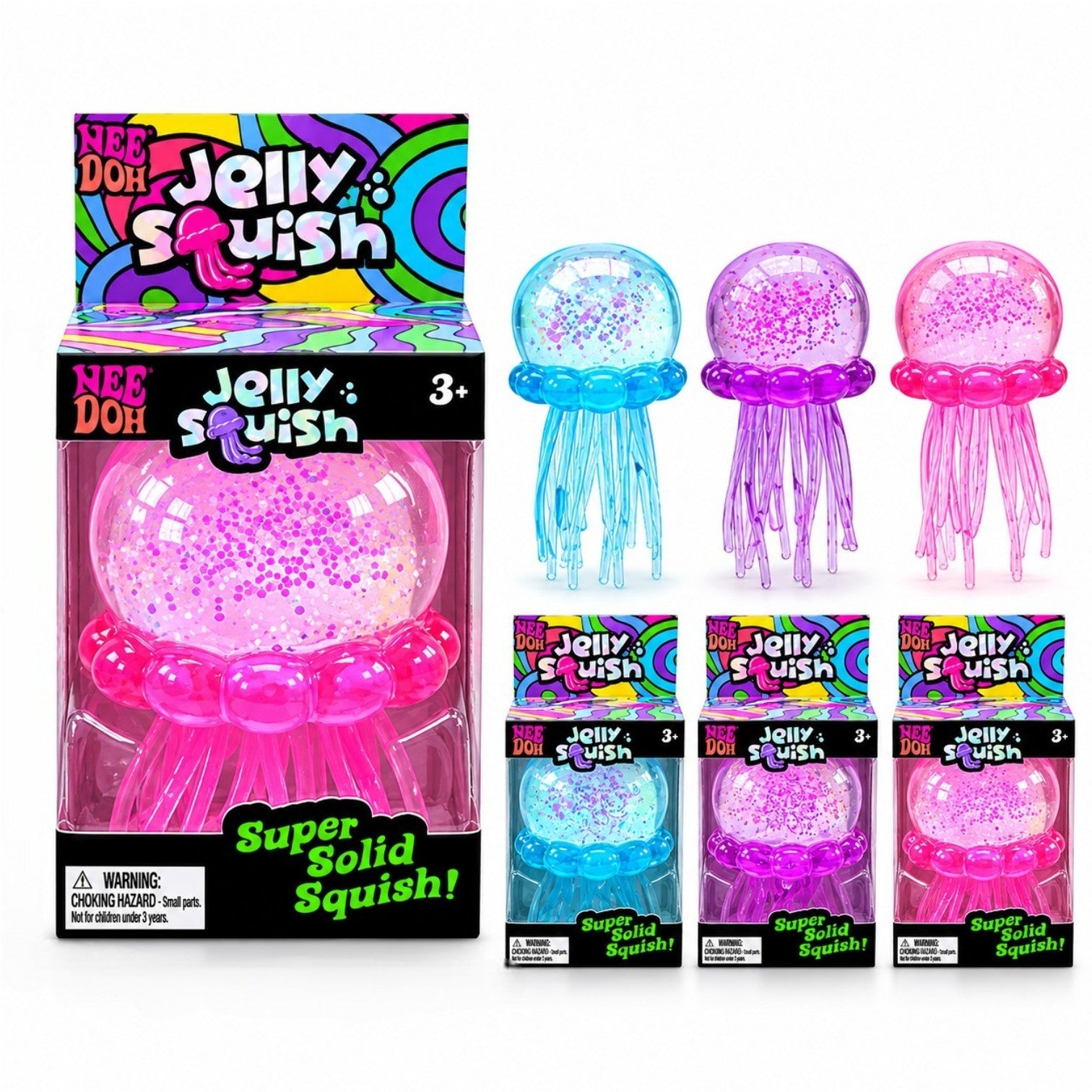 Jucarie Senzorială 12cm, Jelly Squish Meduză, Squishy Elastic cu Glitter și Tentacule Moi, Stretch & Squeeze, Diferite Culori Engros