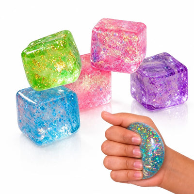 Cub Antistres Glitter, Ice Cube 3x3cm, Jucărie Senzorială Squishy din Gel Elastic, Stretch & Squeeze, Diferite Culori Engros