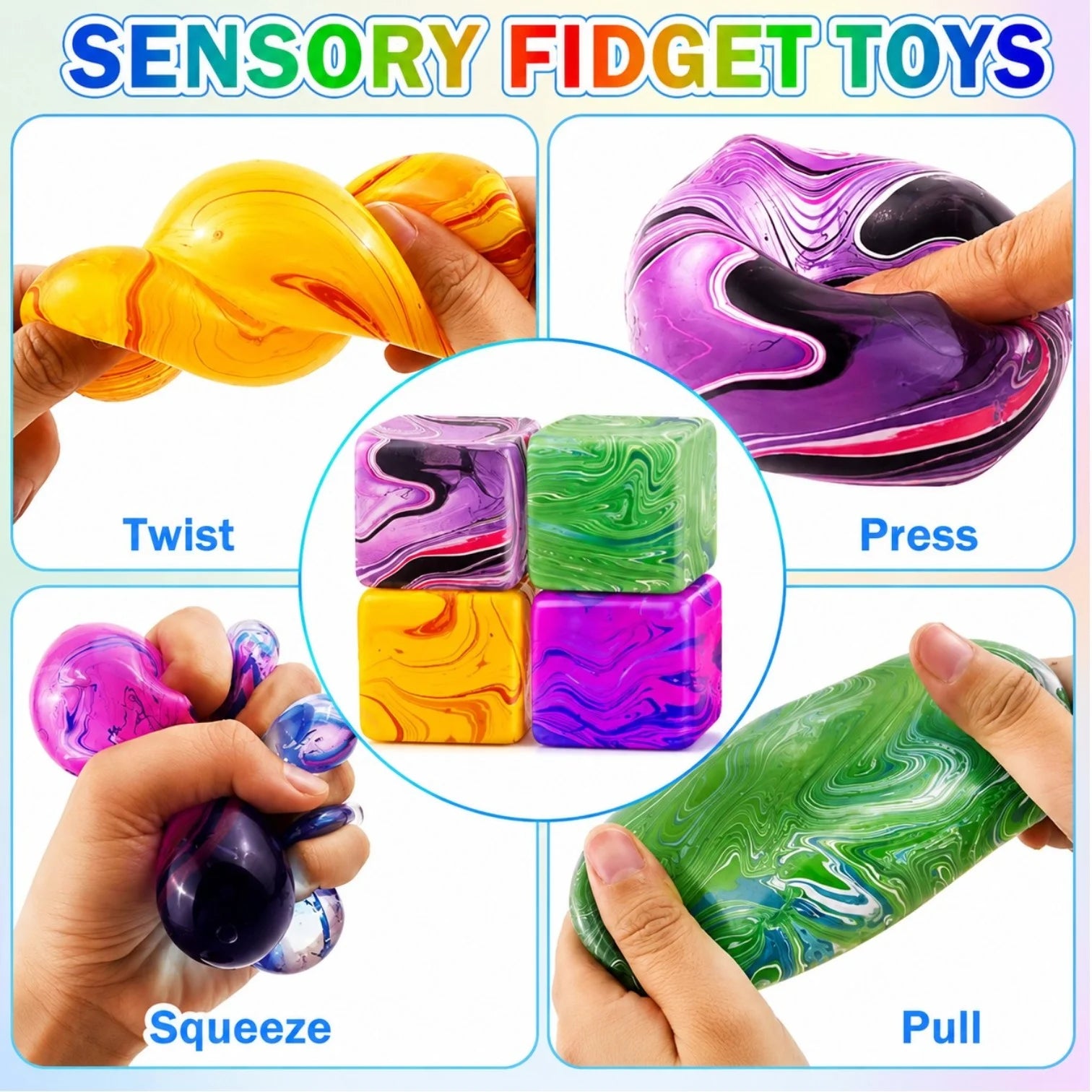 Cub Antistres Squishy 12/set, Cube Squeeze Ball 5x5cm, Gel Elastic Stretch & Squeeze, Diferite Culori Engros