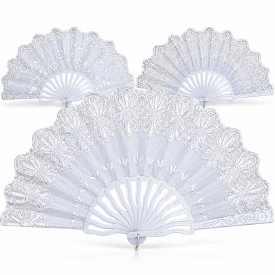 Evantai Pliabil 12/set, Model cu Broderie Florală cu Sclipici 24cm, Diferite Modele Engros