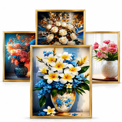 Tablou Decorativ 30x40cm, Model Floral Efect 3D, din Plastic Aurie, Diferite Modele Engros
