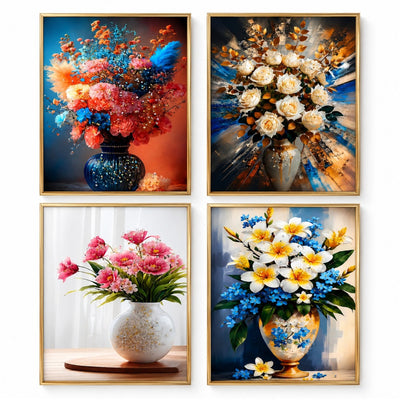 Tablou Decorativ 30x40cm, Model Floral Efect 3D, din Plastic Aurie, Diferite Modele Engros