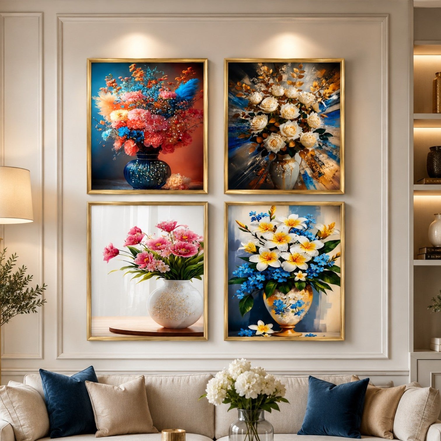 Tablou Decorativ 30x40cm, Model Floral Efect 3D, din Plastic Aurie, Diferite Modele Engros