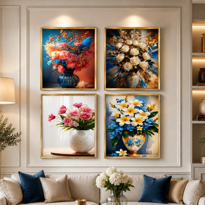 Tablou Decorativ 30x40cm, Model Floral Efect 3D, din Plastic Aurie, Diferite Modele Engros