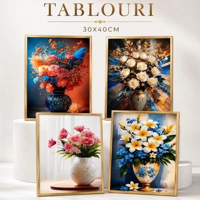 Tablou Decorativ 30x40cm, Model Floral Efect 3D, din Plastic Aurie, Diferite Modele Engros