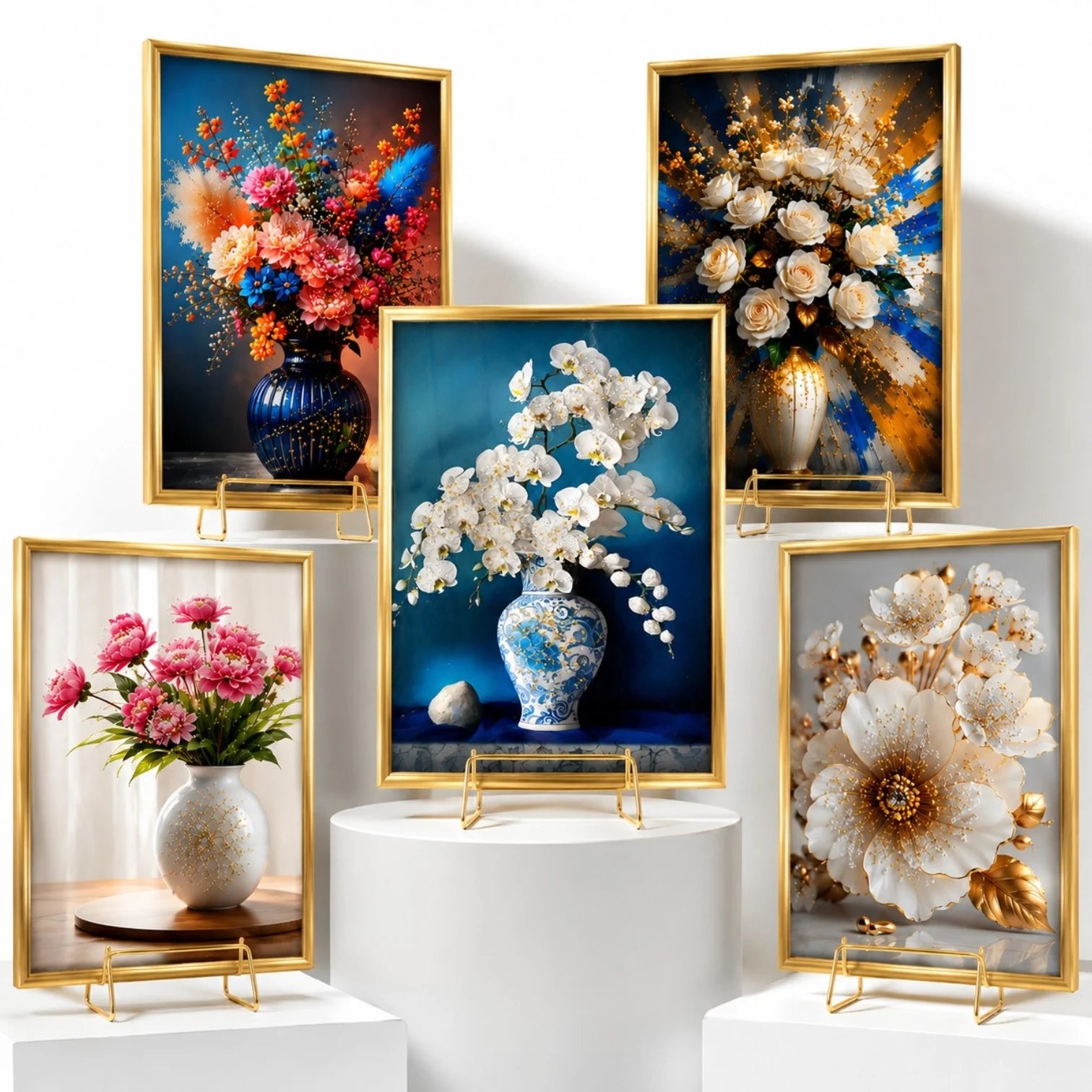 Tablou Decorativ 40x60cm, Model Floral Efect 3D, din Plastic Aurie, Diferite Modele Engros