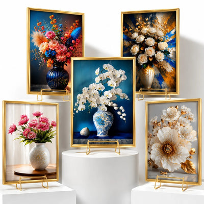 Tablou Decorativ 40x60cm, Model Floral Efect 3D, din Plastic Aurie, Diferite Modele Engros