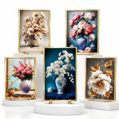Tablou Decorativ 40x60cm, Model Floral Efect 3D, din Plastic Aurie, Diferite Modele Engros