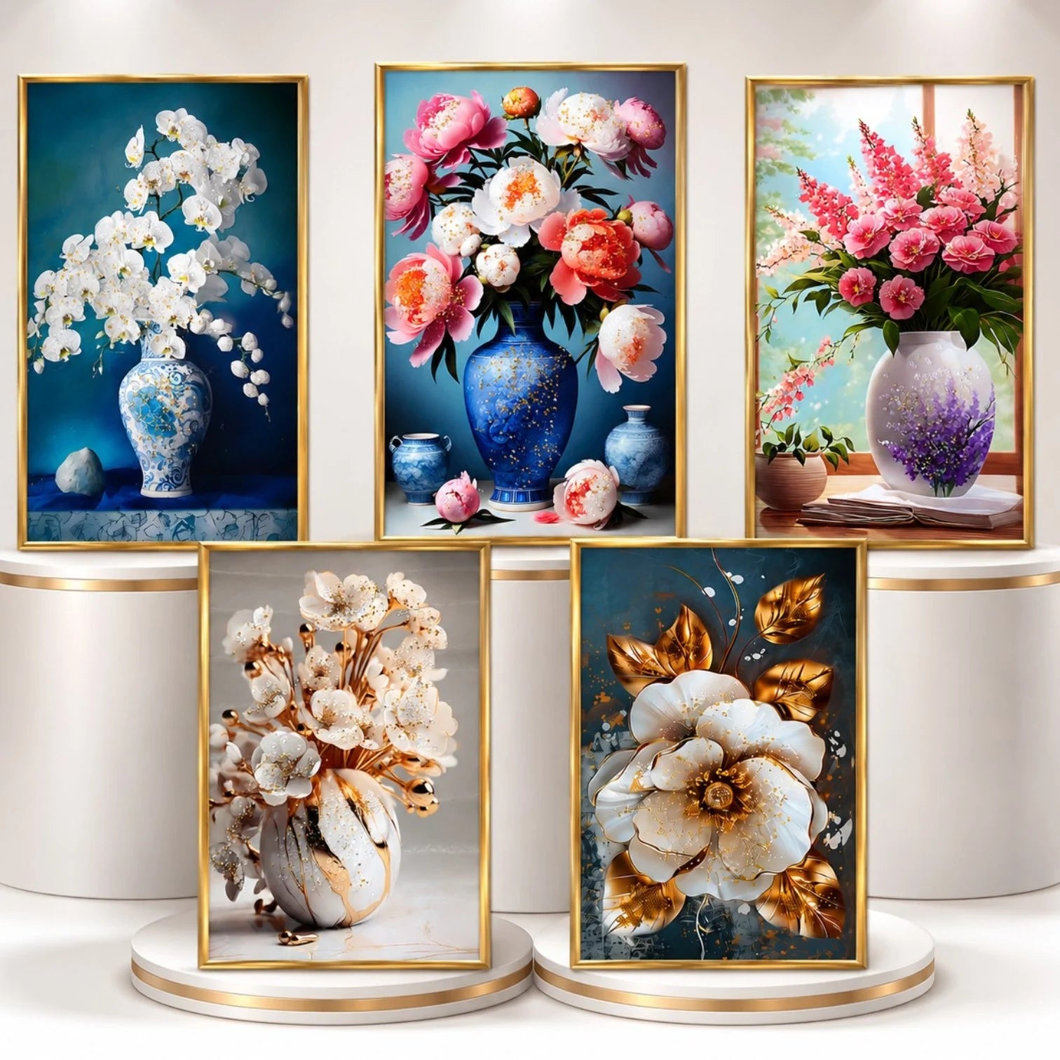 Tablou Decorativ 40x60cm, Model Floral Efect 3D, din Plastic Aurie, Diferite Modele Engros