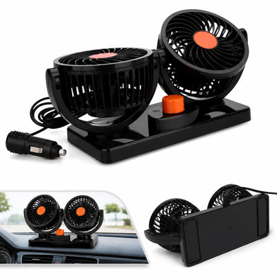 Ventilator Auto Dublu 14x20cm, Reglabil 360°, Alimentare la Priza Auto 12V, 2 Trepte de Viteză Engros