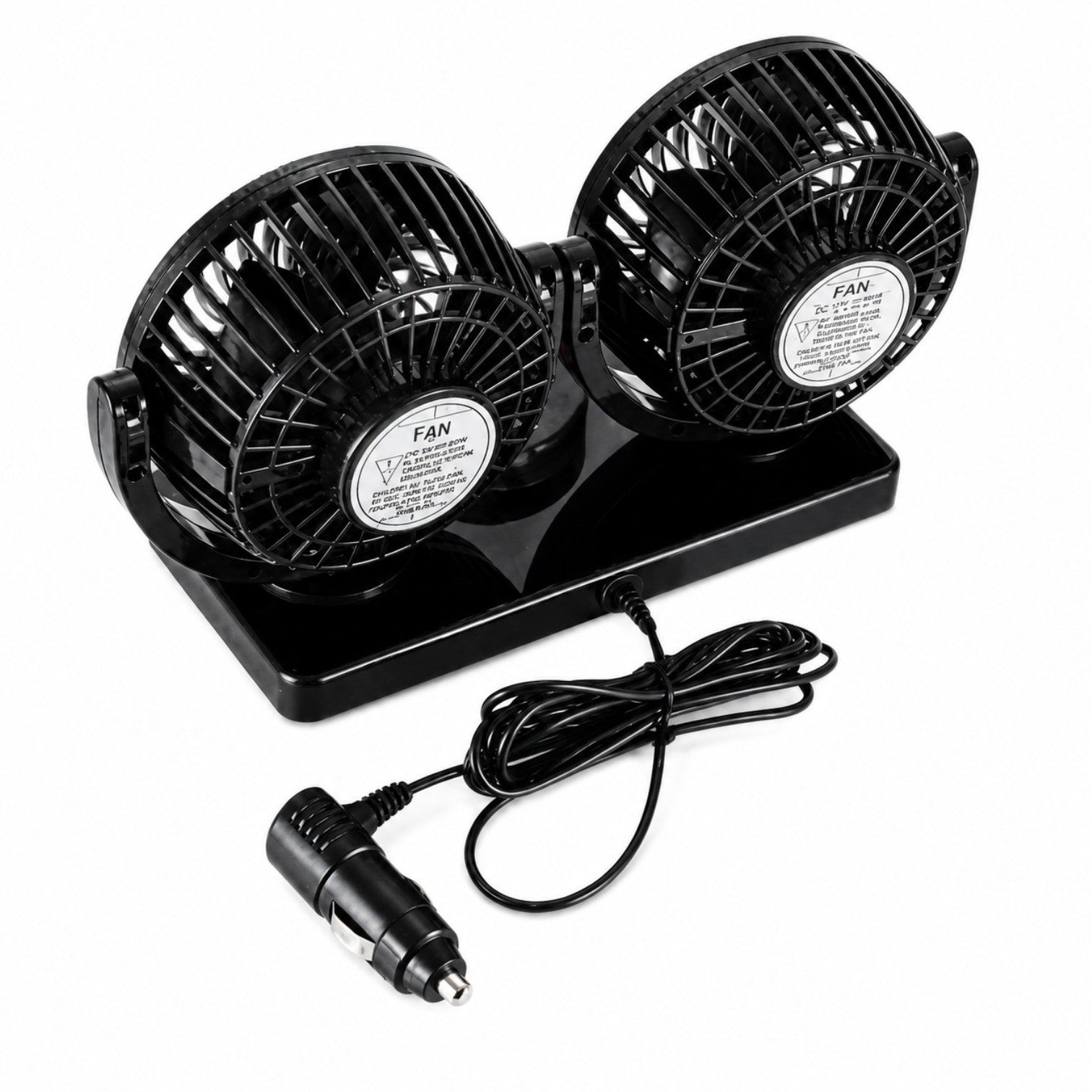 Ventilator Auto Dublu 14x20cm, Reglabil 360°, Alimentare la Priza Auto 12V, 2 Trepte de Viteză Engros